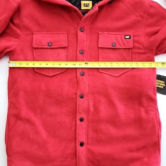 CAT Men's Red Fleece Hooded Button Up Jacket Quilted Insulated Lining Size Large - Picture 15 of 16